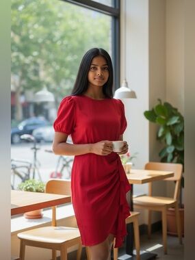SHEIN Red Short-Sleeve Ruffle Mini Dress